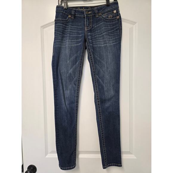 Harley Davidson Women’s Skinny Blue Jeans Size 4 Embroidered Pockets - Picture 6 of 7